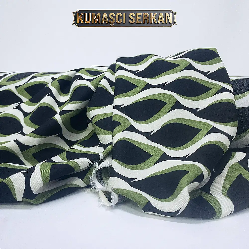 Dalga Desenli Pamuklu Viskon Kumaş - 1