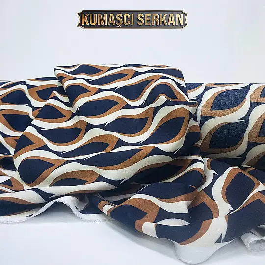 Dalga Desenli Pamuklu Viskon Kumaş - 4