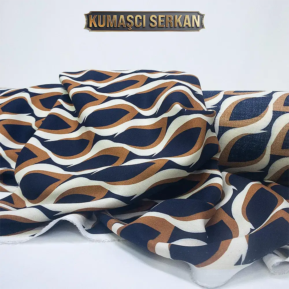 Dalga Desenli Pamuklu Viskon Kumaş - 4