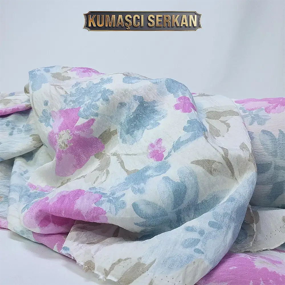 Suluboya Çiçek Desenli Lilyum Kumaş - 1