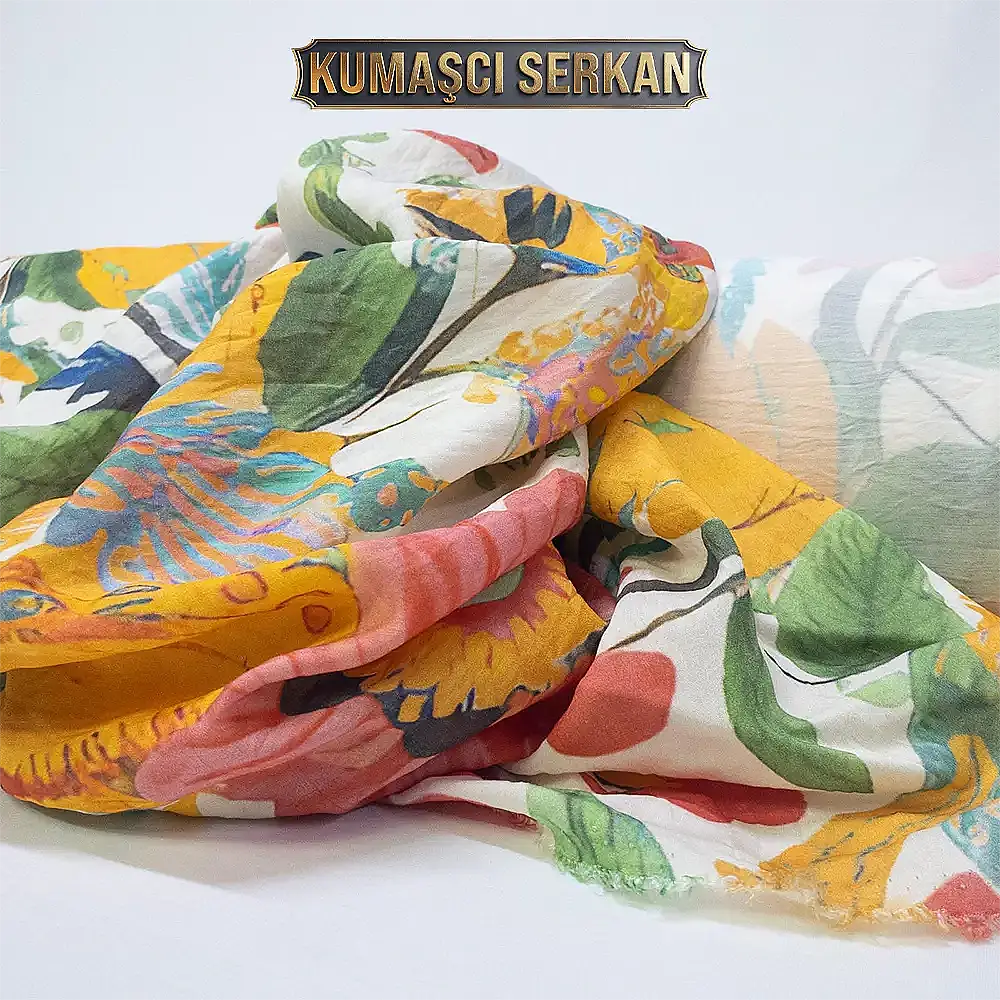 Tropikal Desenli Lilyum Kumaş - 1