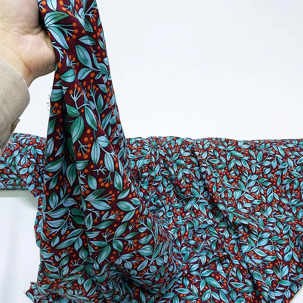 Yaprak Desenli Viskon Kumaş - %100 Pamuklu - 150cm En - 3