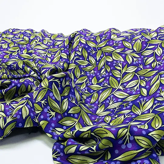 Yaprak Desenli Viskon Kumaş - %100 Pamuklu - 150cm En - 4