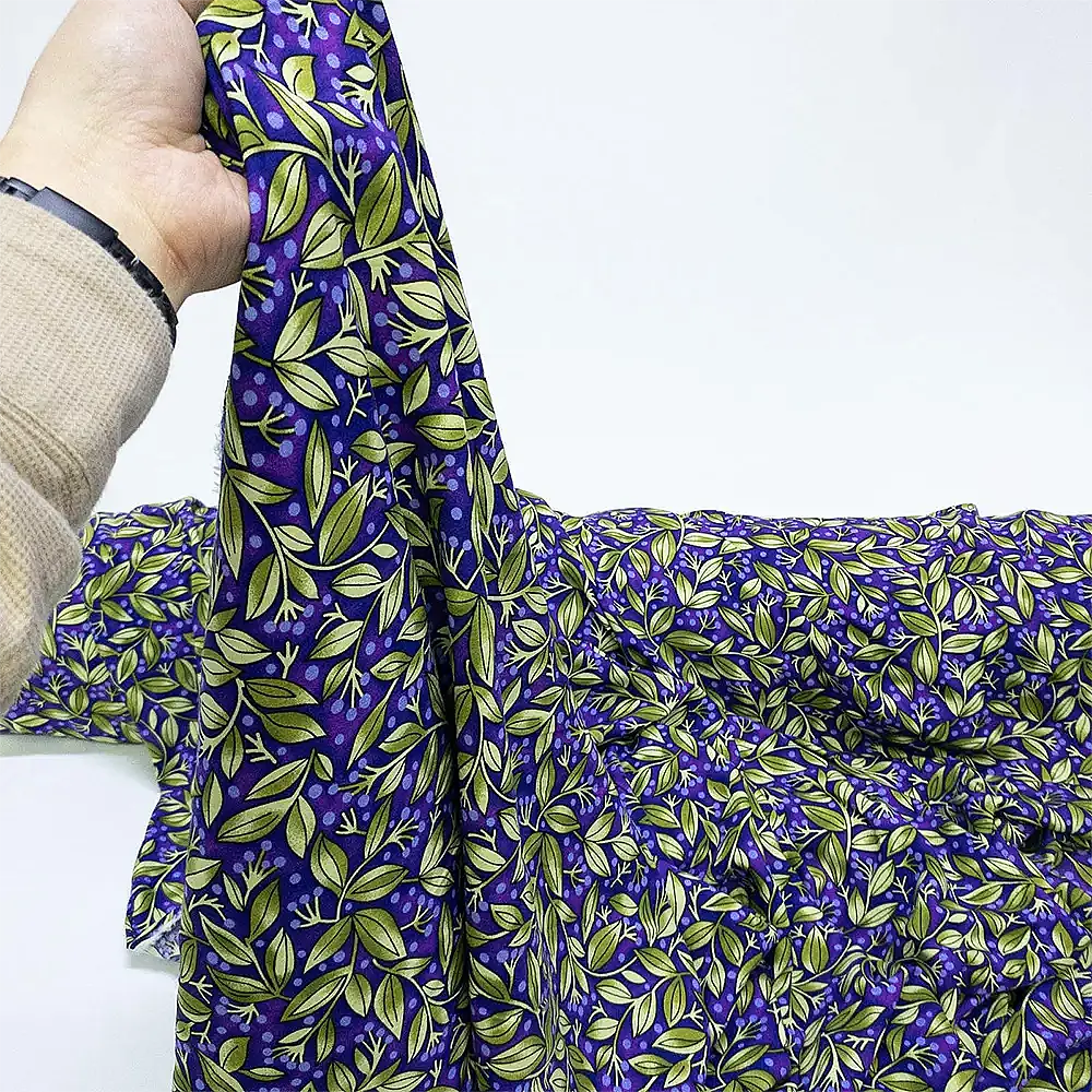 Yaprak Desenli Viskon Kumaş - %100 Pamuklu - 150cm En - 6